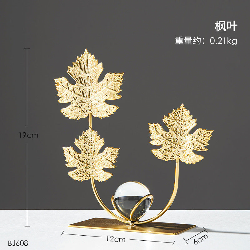 Scandinavian Style Accessible Luxury Golden Iron Leaf Decorations High-End Niche Living Room Tv Cabinet Wine Cabinet Desktop Decorations