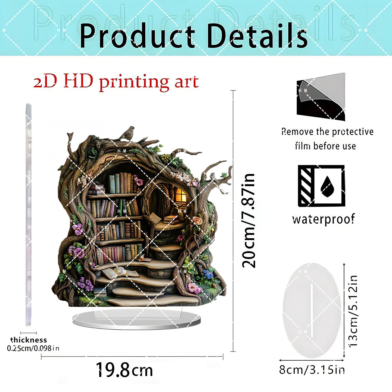 Bohemian Style 2D Flat Acrylic Ornaments with Forest Bookstore Theme for Home and Office Desk Decoration Props