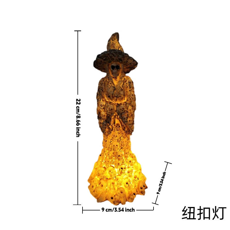 Cross-Border Halloween Full-Surface Skull Witch Glowing Table Lamp Dark Horror Resin Ornament Haunted House Atmosphere Night Light