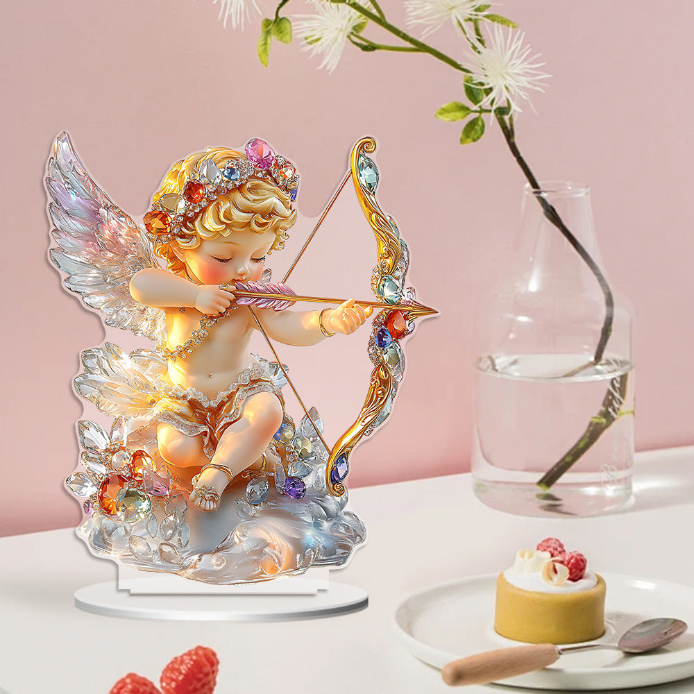 Cross-Border New Product Cupid Angel Decorative Stand 2D Acrylic Ornaments Home Desktop Entrance Accessories Gifts