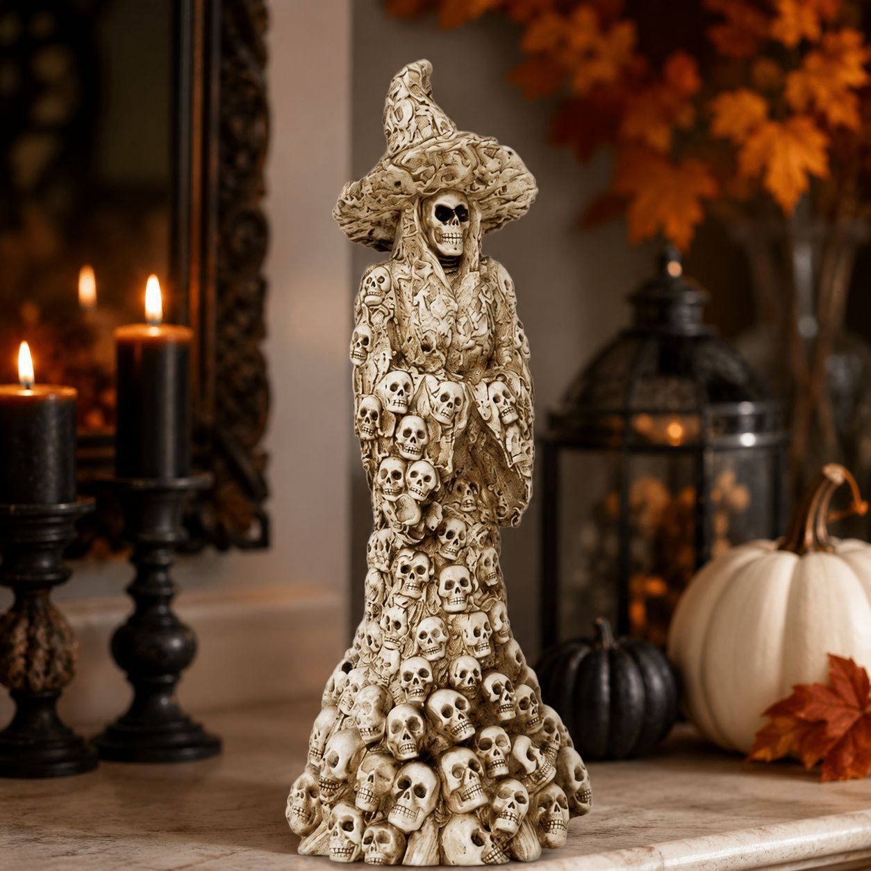 Cross-Border Halloween Full-Surface Skull Witch Glowing Table Lamp Dark Horror Resin Ornament Haunted House Atmosphere Night Light