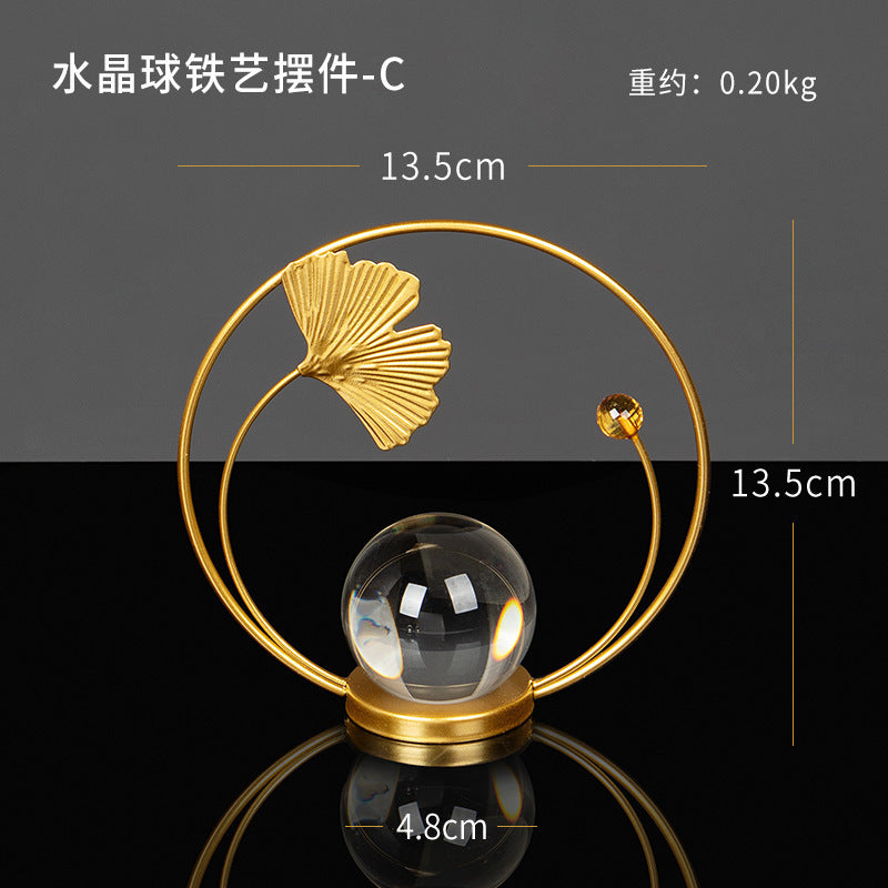 Scandinavian Style Accessible Luxury Golden Iron Leaf Decorations High-End Niche Living Room Tv Cabinet Wine Cabinet Desktop Decorations