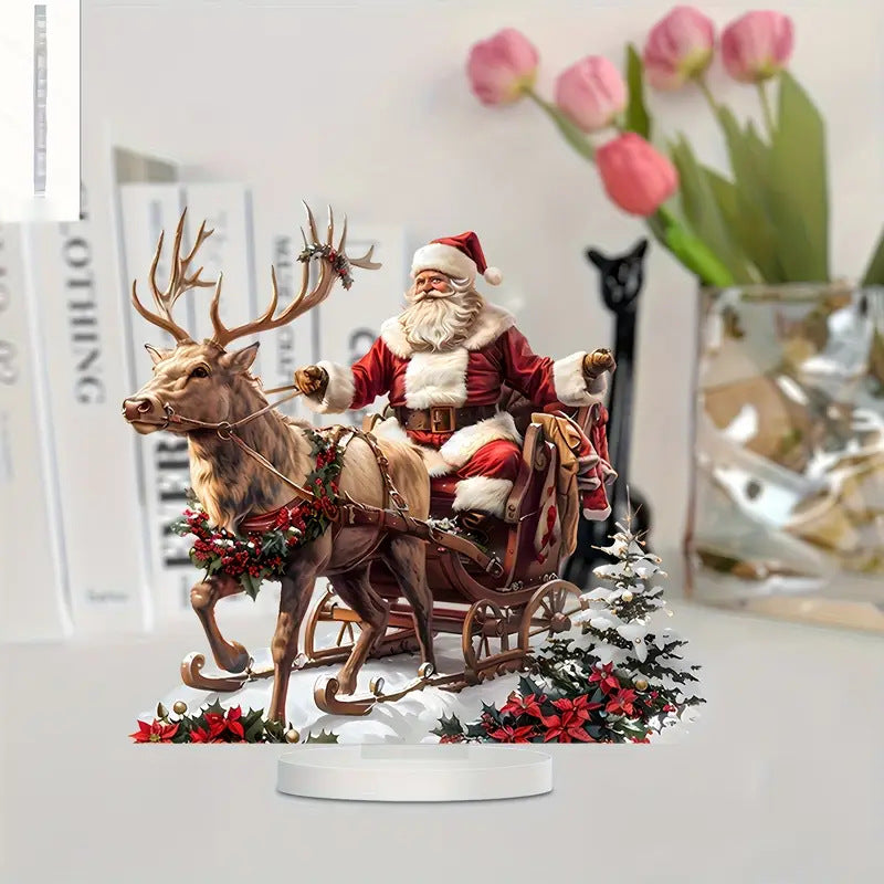 Cross-Border 2D Acrylic Christmas Igloo Santa Claus Reindeer Snowman Desktop Ornaments