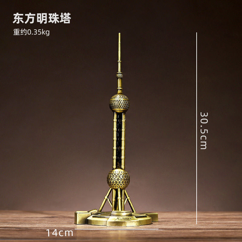 Landmark Building Model Ornaments, High-End Cross-Border Metal Crafts, Living Room Office Desktop Iron Art Decorations