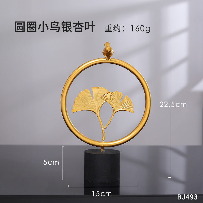 Scandinavian Style Accessible Luxury Golden Iron Leaf Decorations High-End Niche Living Room Tv Cabinet Wine Cabinet Desktop Decorations