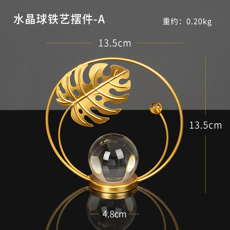 Scandinavian Style Accessible Luxury Golden Iron Leaf Decorations High-End Niche Living Room Tv Cabinet Wine Cabinet Desktop Decorations