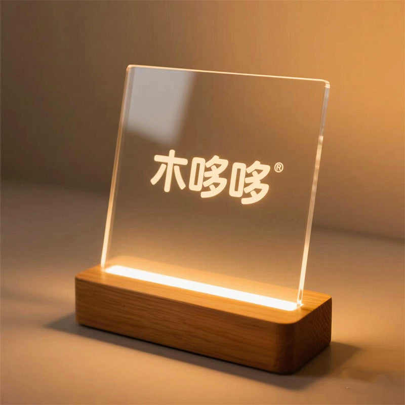 Hammer Painting Wooden Luminous Base Charging Long Acrylic Night Light Desktop Ornaments LED Wood Base