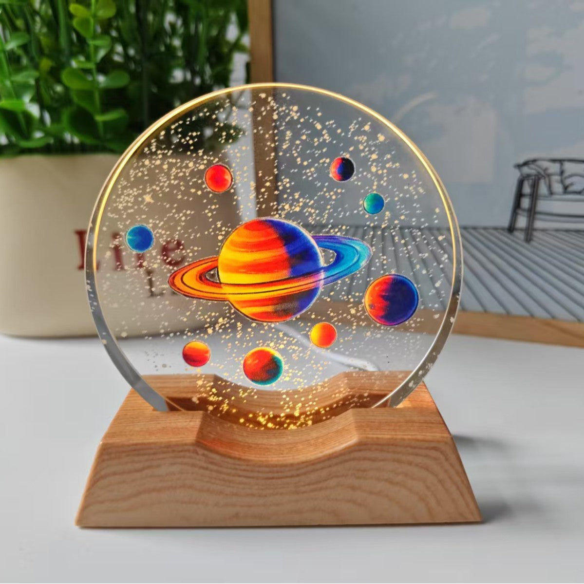Starry Sky Universe Galaxy 3D Stereo Laser Color Printing Inner Carved Crystal Ball Luminous Night Light Ornaments