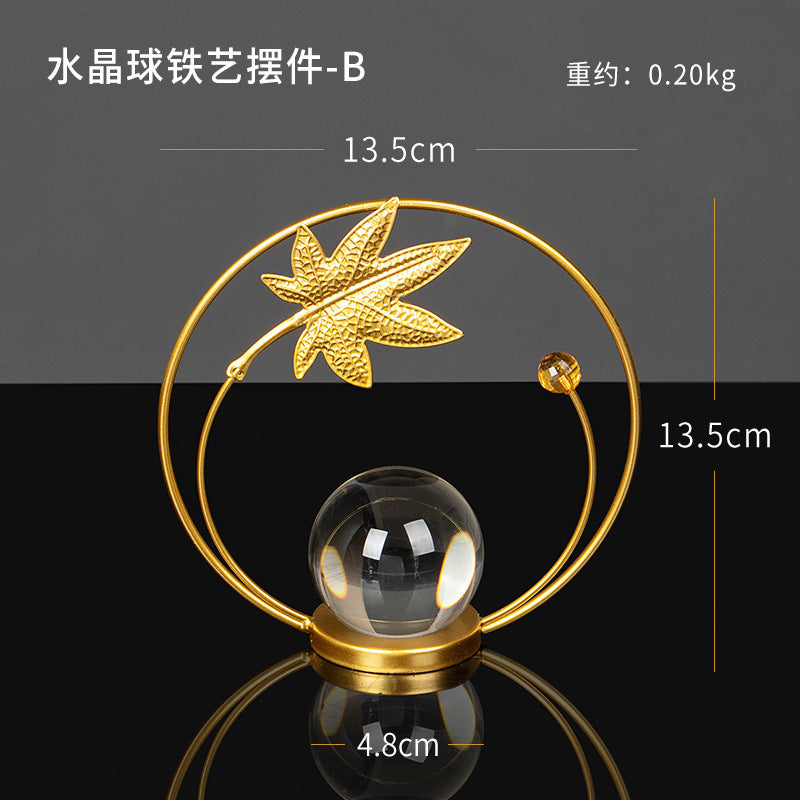 Scandinavian Style Accessible Luxury Golden Iron Leaf Decorations High-End Niche Living Room Tv Cabinet Wine Cabinet Desktop Decorations