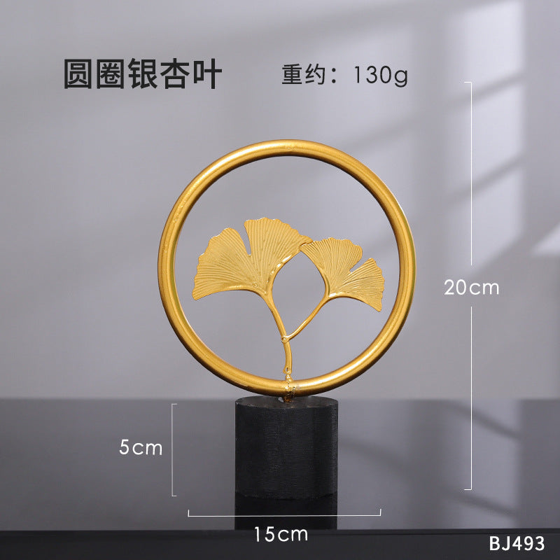 Scandinavian Style Accessible Luxury Golden Iron Leaf Decorations High-End Niche Living Room Tv Cabinet Wine Cabinet Desktop Decorations
