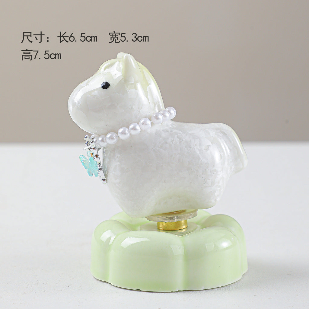 Cute Ceramic Lucky Horse Figurine with Pearl Necklace & Butterfly Charm
