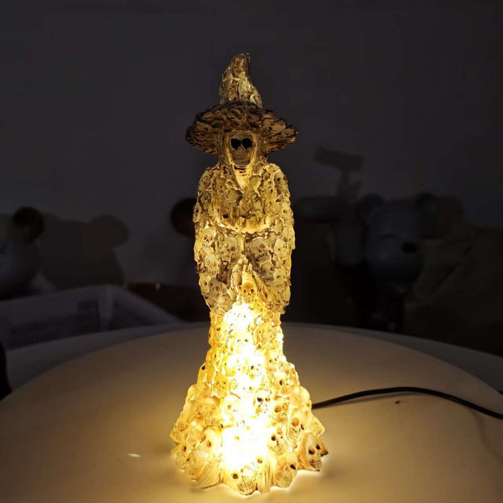 Cross-Border Halloween Full-Surface Skull Witch Glowing Table Lamp Dark Horror Resin Ornament Haunted House Atmosphere Night Light