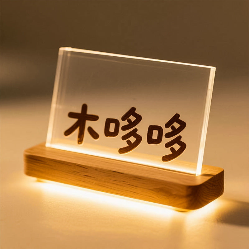 Hammer Painting Wooden Luminous Base Charging Long Acrylic Night Light Desktop Ornaments LED Wood Base