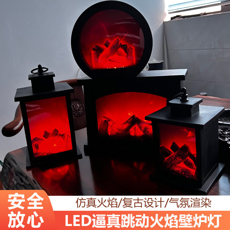 Internet Celebrity Popular Led Simulated Flame Lamp Night Light Retro Style Atmosphere Decoration European Style Creative Ornaments Fireplace Lamp D